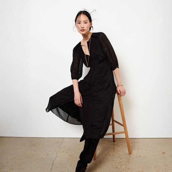 NWT ba&sh Robie Samie Subtle Zebra Print Midi Dress in Marine - Picture 3 of 11